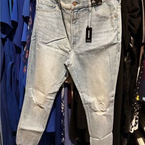 Express Light Blue Skinny High Rise Hyper Stretch Jeans